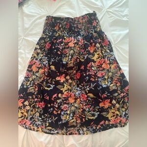 Forever 21 Floral Blue Strapless Smocked Midi Dress